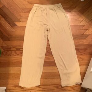 Vintage Linen Blend Crop Pants - Cream / Pale Yellow - Medium